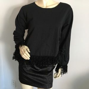 Vintage Anna Sui Black long sleeve top with fringed cuffs size small